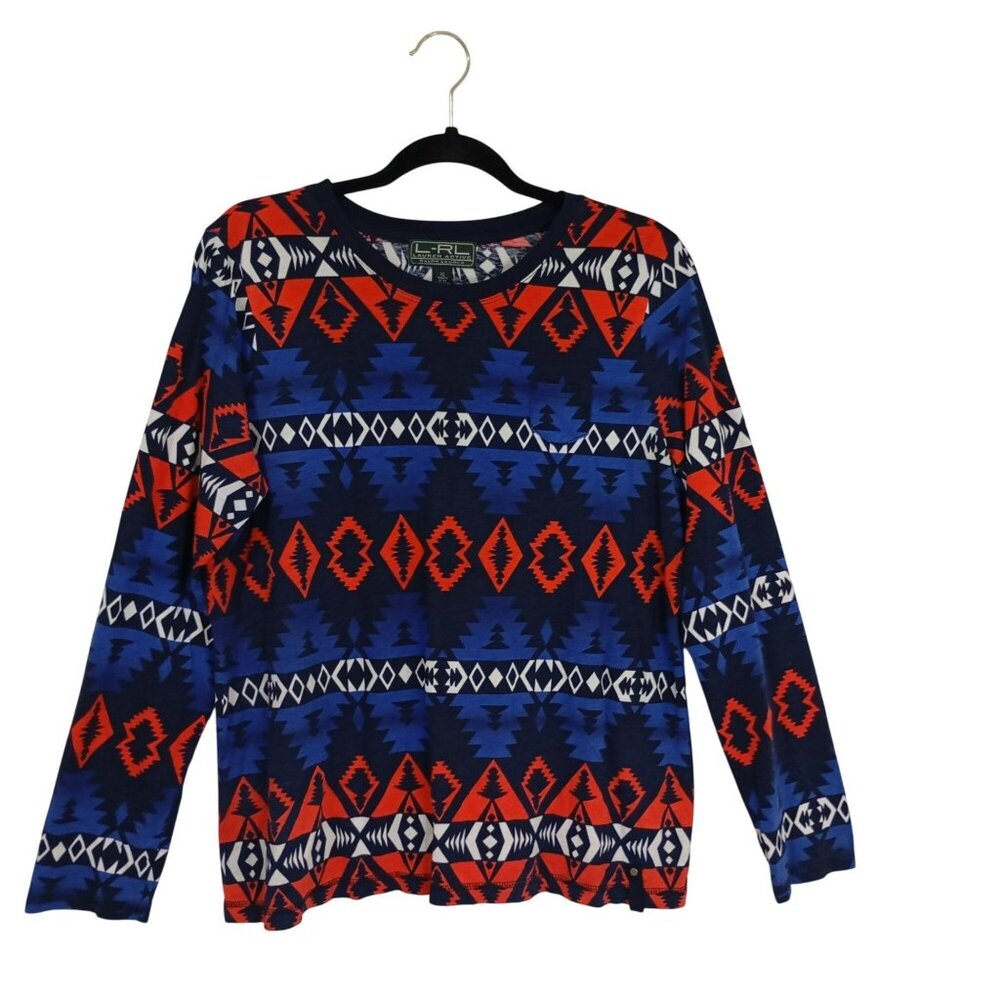 Lauren Ralph Lauren L-RL Active Aztec Print 100% Cotton T-Shirts XL Women